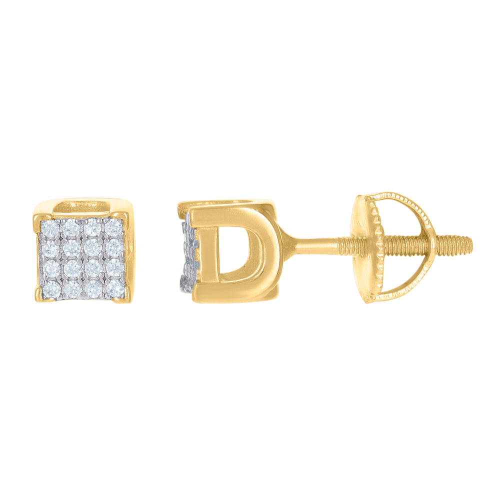 925 Sterling Silver Yellow-Tone Unisex Cubic Zirconia Square Stud Earrings
